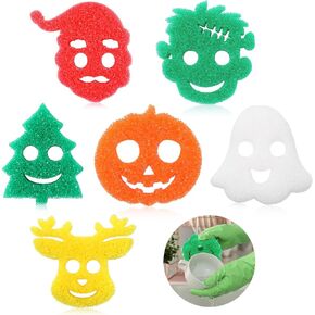 Baderke 6 Pcs Christmas Cleaning Sponges Kitchen Scrub Sponges Sponge Temperature Sensitive Non Scratch Household Cleaning Sponges for Washing Dish Home(Christmas)