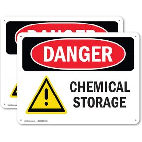 (2 Pack) Chemical Storage OSHA Danger Sign 5 Inch X 3.5 Inch Vinyl Label Decal Sticker Weather Resistant, UV Protected for Workplace, Business, and Construction Site, Made in the USA