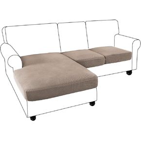 Sectional Couch Covers Chaise Cushion Covers for Sectional Sofa L Shape Stretch Polar Fleece Separate Sofa Seat Cushion Couch Chaise Slipcovers Left/Right Sectional Couch(3 Seater + Chaise,Brown)
