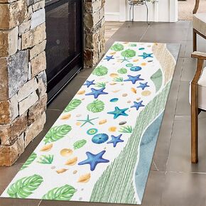 Turtle Runner Rug, 2x7ft, Aquatic Plant Marine Theme Runner for Entryway, Washable Absorbent Printed Floor Rugs, Anti-Skid Reduce Noise Low Pile Rugs for Nursery Living Room Bedroom