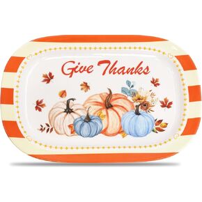 WorldBazaar Thanksgiving Platter Reusable Turkey Serving Tray 9 x 14 Fall Rectangular Plate Melamine Large Pumpkin Plate Gift Servware Food Container