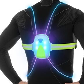LED Reflective Running Vest with Front Light,Running Lights for Runners,Reflective Running Gear for Men/Women Running,Cycling or Walking, High Visibility Warning LED Lights（Blue）