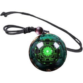 Healing Crystal Necklace for Women - 3.6 cm Green Orgonite Malachite Crystal Necklace with 66 cm Adjustable Chain, Protection Crystals & Healing Stones Necklace, Chakra Necklace for Spiritual Healing