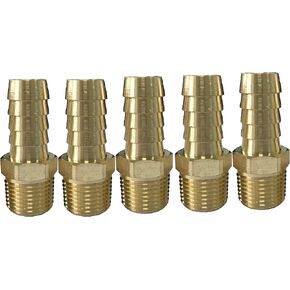 Generic Brass Fittings,1/2" Hose ID x 3/8" Male NPT Hose Barb To Male Pipe(pack of 5).