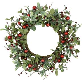 YNYLCHMX 20 Inch Christmas Wreath for Front Door, Winter Wreath with Welcome Sign Pine Needle Pine Cone Berry Artificial Door Xmas Wreaths for Window Wall Fireplace Farmhouse Holiday Party Decoration