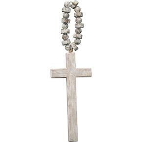 Foreside Home & Garden White Brushed Wood Cross with Beaded Hanger Wall Décor