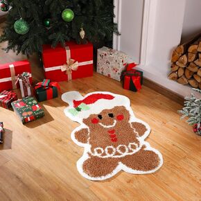 Christmas Tufted Gingerbread Bath Rugs 29.53 x 18.5 Inch Nonslip Gingerbread Bathroom Welcome Mat Gingerbread House Doormat Cute Gingerbread Christmas Decor for Xmas Kitchen Door Decorations