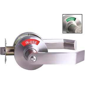 LYNN HARDWARE Medium/Heavy Duty Designer Commercial Lever Door Lock - Bathroom Privacy w/Door Indicator, Restroom Door Knob, Commercial Door Handle, Bathroom Lock, Occupied Door Handle, Satin Chrome