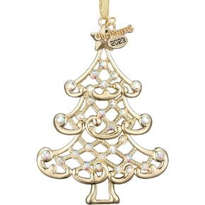 Christmas Ornament 2024 Decoration for Christmas Tree Hanging Metal Christmas Tree Dated 2024 Annual Edition Shiny Gold Ornaments Holiday Decorative Xmas Gifts for Family Friends