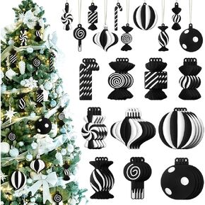 40 Pcs Black and White Christmas Tree Ornaments PVC Xmas Candy Cane Lollipop Ornament Christmas Hanging Decors Birthday Party Decoration Crafts for Holiday Xmas Tree Party (Novel Style)