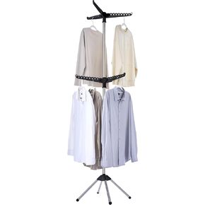 Clothes Drying Rack Foldable, 59 inch Tripod Laundry Drying Rack Indoor with Rotating Clothes Rail for 27 Pieces of Clothes, Space Saving, Stainless Steel, Blue and Silver CDR001Q01
