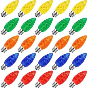 25 Packs C9 LED Replacement Christmas Light Bulbs, C9 Shatterproof LED Bulbs for Christmas Outdoor Indoor String Lights, Waterproof Dimmable Strawberry Holiday Bulbs, E17 Intermediate Base, Multicolor