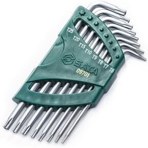 SATA 8-Piece Tamperproof Long Arm Torx Key Set with Precision-Formed Chamfered Tips, held in an Impact-Resistant Carrying Caddy - ST09701