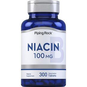 Piping Rock Niacin 100mg | 300 Tablets | with Flushing | Vegetarian, Non-GMO, Gluten Free