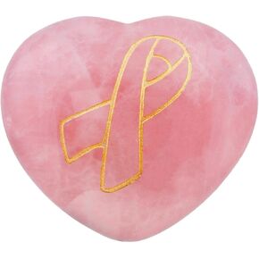 SUNYIK Natural Rose Quartz Puff Heart Pocket Stone,Healing Palm Worry Stones,Carved Ribbon Breast Cancer Awareness (1.6")