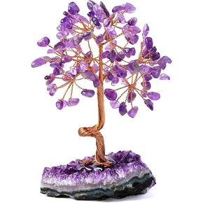 Handcrafted Crystal Tree with Amethyst Quartz Cluster Base Healing Crystals Decor for Positive Energy Ornaments Meditation Purple Amethyst