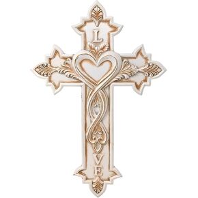 AMAJY White Cross with Elegant Heart Design - Premium Resin Inspirational Wall Art - Inspirational Home Decor for Living Room, Bedroom, Office or Prayer Room - Symbol of Faith and Love