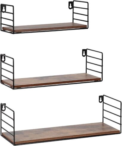 Amazon Brand – Pinzon Rustic Floating Shelves Wall Mounted Storage Shelf for Living Room Kitchen Office, Set of 3, Brown, 5.24"D x 16"W x 4.5"H in Saudi Arabia