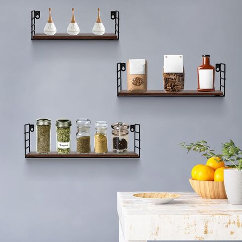 Amazon Brand – Pinzon Rustic Floating Shelves Wall Mounted Storage Shelf for Living Room Kitchen Office, Set of 3, Brown, 5.24"D x 16"W x 4.5"H in Saudi Arabia
