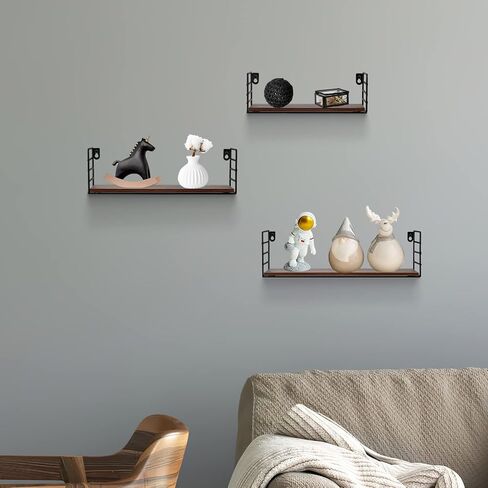Amazon Brand – Pinzon Rustic Floating Shelves Wall Mounted Storage Shelf for Living Room Kitchen Office, Set of 3, Brown, 5.24"D x 16"W x 4.5"H in Saudi Arabia