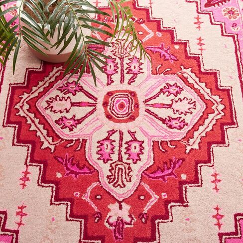 SAFAVIEH Bellagio Collection Area Rug - 5' x 8', Red & Pink, Handmade Medallion Wool, Ideal for High Traffic Areas in Living Room, Bedroom (BLG545B) in Saudi Arabia
