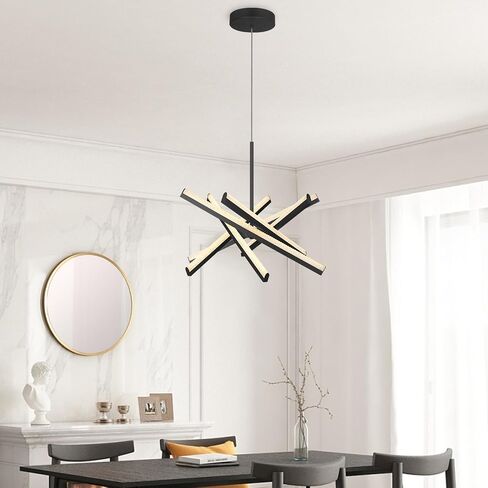 Kinglong Black Chandelier 【Upgraded】، ثريا حديثة 6 أضواء، تركيبات إضاءة ثريا LED أكريليك قابلة للتعتيم لغرفة الطعام، غرفة المعيشة، غرفة النوم، المدخل، جزيرة المطبخ (الطول: 20.07 بوصة، العرض: 17.32 بوصة) in Saudi Arabia