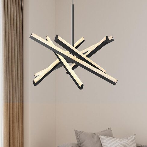 Kinglong Black Chandelier 【Upgraded】، ثريا حديثة 6 أضواء، تركيبات إضاءة ثريا LED أكريليك قابلة للتعتيم لغرفة الطعام، غرفة المعيشة، غرفة النوم، المدخل، جزيرة المطبخ (الطول: 20.07 بوصة، العرض: 17.32 بوصة) in Saudi Arabia