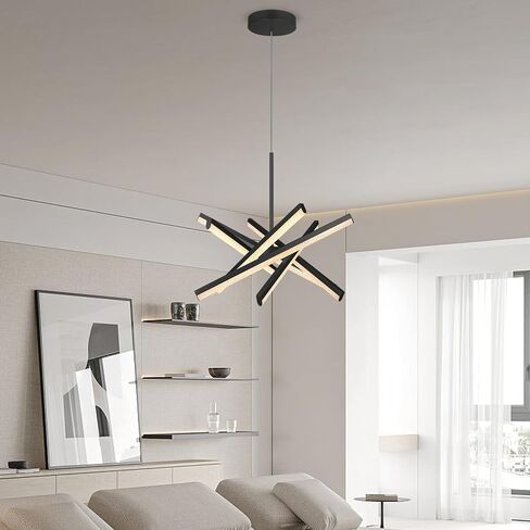 Kinglong Black Chandelier 【Upgraded】، ثريا حديثة 6 أضواء، تركيبات إضاءة ثريا LED أكريليك قابلة للتعتيم لغرفة الطعام، غرفة المعيشة، غرفة النوم، المدخل، جزيرة المطبخ (الطول: 20.07 بوصة، العرض: 17.32 بوصة) in Saudi Arabia