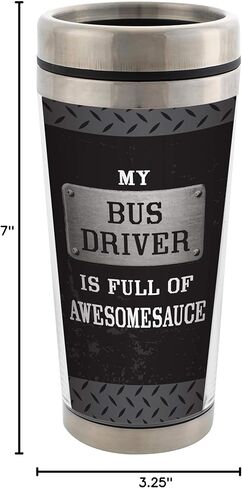 Elanze Designs My Bus Driver is Full of Awesomesauce كوب سفر من الفولاذ المقاوم للصدأ سعة 16 أونصة أسود مع غطاء in Kuwait