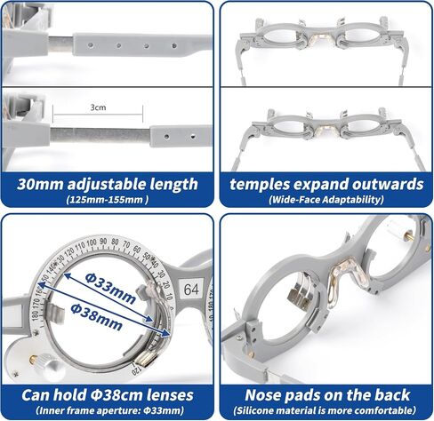 Optical Trial Lens Frame Fixed PD 64mm Optometry Frame with Adjustable Temple Arms - Suitable for Optometrists in Kuwait