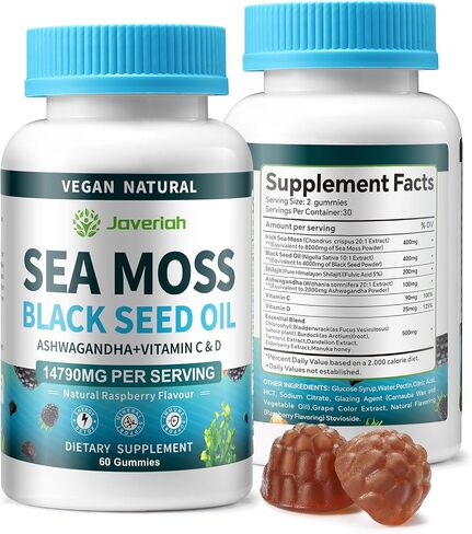 2Pack Supervegan Sea Moss Gummies with Black Seed Oil,Ashwagandha, Vitamin C&D for Immune Support, Digestive, Antioxidant 13 in 1 Bundle, Sea Moss Chlorophyll Advanced Strength Formula 120 Gummies in Saudi Arabia