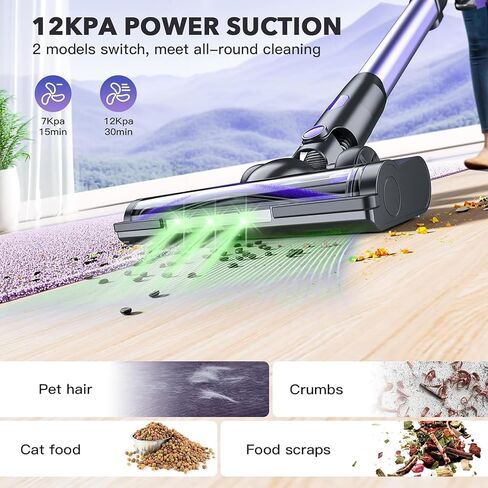 Cordless Vacuum Cleaner, Strong Stick Cordless Vacuum Cleaner, Removable Battery, 35 Running Mins, LED Light, Anti-Tangle, Cordless Vacuum Great for Carpets, Hard Floors, Pet Hair, Purple in Saudi Arabia