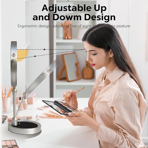 Lighted Makeup Mirror, 8" Magnifying Mirror with Light, 1x/10x Height Adjustable Rechargeable Makeup Mirror with Magnification, Cosmetic Mirror with 3 Colors, 360°Rotation Double Sided Vanity Mirror in Saudi Arabia