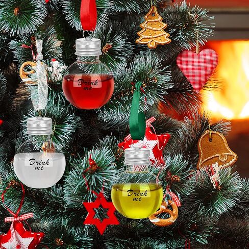 30 قطعة من كرات عيد الميلاد الخمرية، شجرة عيد الميلاد المعلقة الحلي البلاستيكية الشفافة لمبات قابلة للتعبئة كرة قلادة مع أغطية لولبية وأشرطة لديكور حفلة عيد الميلاد المنزلية in Kuwait