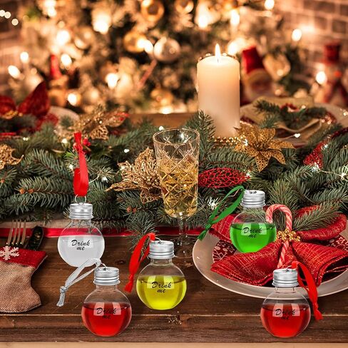 30 قطعة من كرات عيد الميلاد الخمرية، شجرة عيد الميلاد المعلقة الحلي البلاستيكية الشفافة لمبات قابلة للتعبئة كرة قلادة مع أغطية لولبية وأشرطة لديكور حفلة عيد الميلاد المنزلية in Kuwait