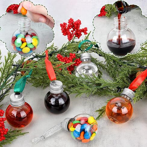 30 قطعة من كرات عيد الميلاد الخمرية، شجرة عيد الميلاد المعلقة الحلي البلاستيكية الشفافة لمبات قابلة للتعبئة كرة قلادة مع أغطية لولبية وأشرطة لديكور حفلة عيد الميلاد المنزلية in Kuwait