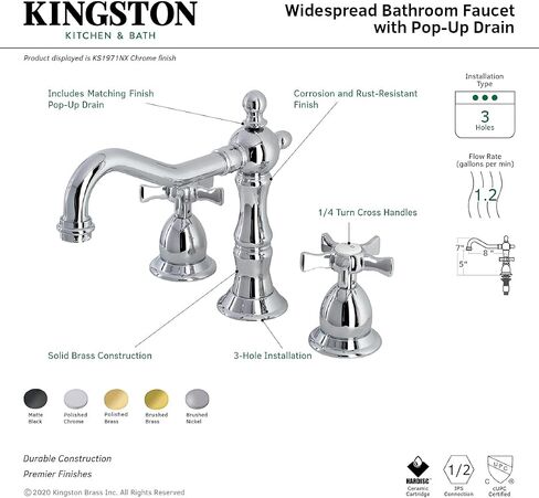 Kingston Brass KS1977NX Hamilton Widespread Bathroom Faucet, Brushed Brass in Saudi Arabia