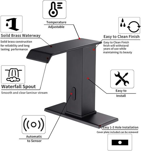 مستشعر تلقائي من النيكل المصقول صنبور حوض الحمام بدون لمس مع لوحة غطاء صنابير الغرور حر اليدين شلال مياه الحمام مع صندوق التحكم وخلاط درجة الحرارة من GGStudy in Kuwait