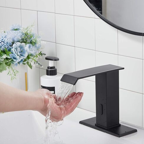 مستشعر تلقائي من النيكل المصقول صنبور حوض الحمام بدون لمس مع لوحة غطاء صنابير الغرور حر اليدين شلال مياه الحمام مع صندوق التحكم وخلاط درجة الحرارة من GGStudy in Kuwait