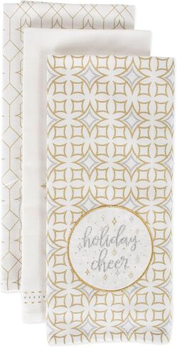 DII Christmas Dish Towels Decorative Metallic Holiday Kitchen Towel Set, 18x28, Gold Collage, 2 Count in Kuwait