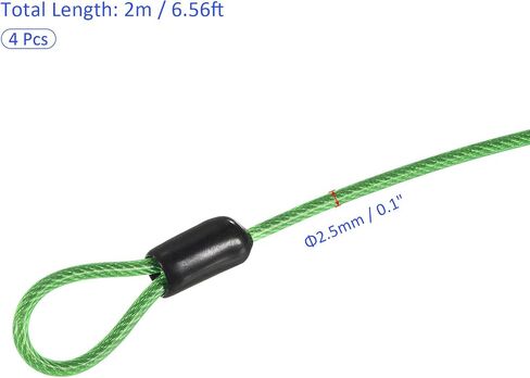4 Pack Security Cable - Plastic Coated Steel Locking Rope Apply to Outdoor/Bicycle/Travel (2.5mmx2m, Transparent) in Kuwait