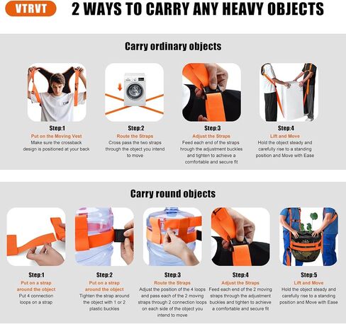 Moving Straps for Dolly, 2 Persons Moving and Lifting Straps with Padded Vest, Extra Protection, Adjustable Non-Slip, for Heavy Furniture, Mattress, Appliance (Medium, Alloy Buckles) in Saudi Arabia