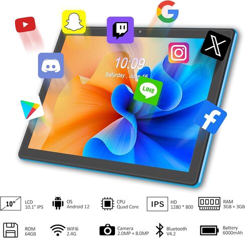 VOLENTEX Tablet 10 Inch 3GB RAM 64GB ROM 512GB Expand Android 12, Tablets PC,Quad Core Processor, WiFi, 10.1'' IPS HD Display, 6000mAh Battery, 2MP+8MP Camera,GMS,Type C,Bluetooth in Kuwait