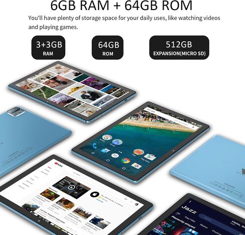 VOLENTEX Tablet 10 Inch 3GB RAM 64GB ROM 512GB Expand Android 12, Tablets PC,Quad Core Processor, WiFi, 10.1'' IPS HD Display, 6000mAh Battery, 2MP+8MP Camera,GMS,Type C,Bluetooth in Kuwait