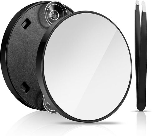 10X Makeup Magnifying Mirror with 2 Suction Cups, Magnified Makeup Mirror Handheld Mirror 10X Magnification 3.5" Portable Cosmetic Mirror withTweeze Set for Travel Makeup Bathroom(Black) in Saudi Arabia