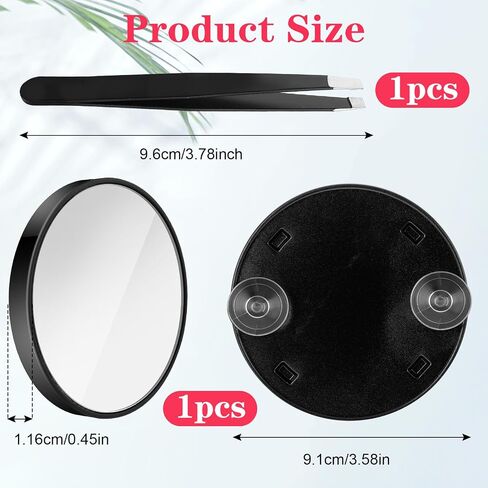 10X Makeup Magnifying Mirror with 2 Suction Cups, Magnified Makeup Mirror Handheld Mirror 10X Magnification 3.5" Portable Cosmetic Mirror withTweeze Set for Travel Makeup Bathroom(Black) in Saudi Arabia
