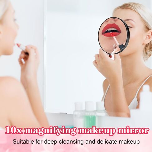 10X Makeup Magnifying Mirror with 2 Suction Cups, Magnified Makeup Mirror Handheld Mirror 10X Magnification 3.5" Portable Cosmetic Mirror withTweeze Set for Travel Makeup Bathroom(Black) in Saudi Arabia