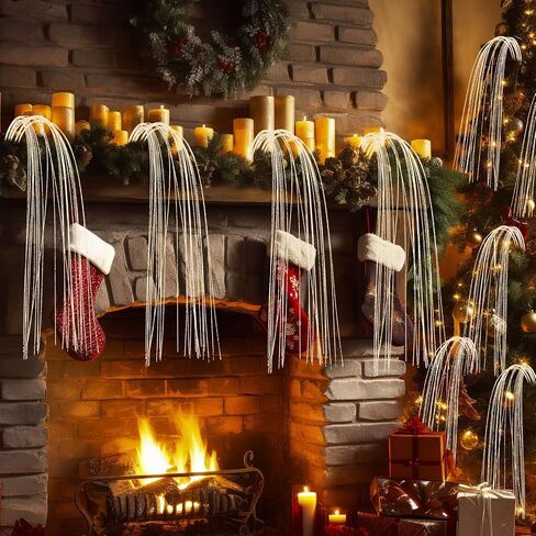 30 Pcs Long Glitter Firework Spray Picks 35.5Inch Soft Christmas Curly Willow Sparkle Pine Sticks Dazzling Xmas Tree Ornaments for Mantel Fireplace Door Tree Winter Wreath Home Vase Decor(Snowy White) in Kuwait
