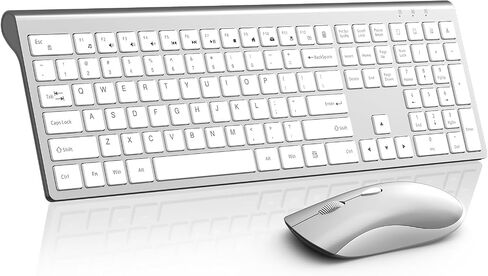 لوحة مفاتيح وماوس لاسلكيان، لوحة مفاتيح وماوس نحيف وهادئ مع جهاز استقبال USB صغير، نقرة صامتة، 2400 نقطة في البوصة، مجموعة لوحة مفاتيح كمبيوتر لاسلكية كاملة الحجم مريحة لأجهزة الكمبيوتر المحمول التي تعمل بنظام Windows - رمادي فضائي in Kuwait