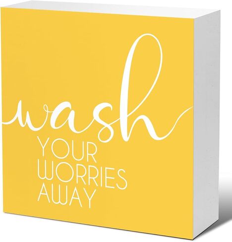 Funny Bathroom Wood Block Signs,Wash Your Worries Away Wooden Box Sign for Bathroom Shelf Toilet Restroom Home Tabletop Desk Decor,Rustic Bathroom Sign Decor V562 in Saudi Arabia
